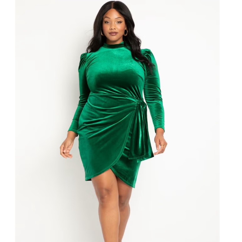NWT Eloquii Velvet Mini Dress with Wrap Skirt Green Aventurine